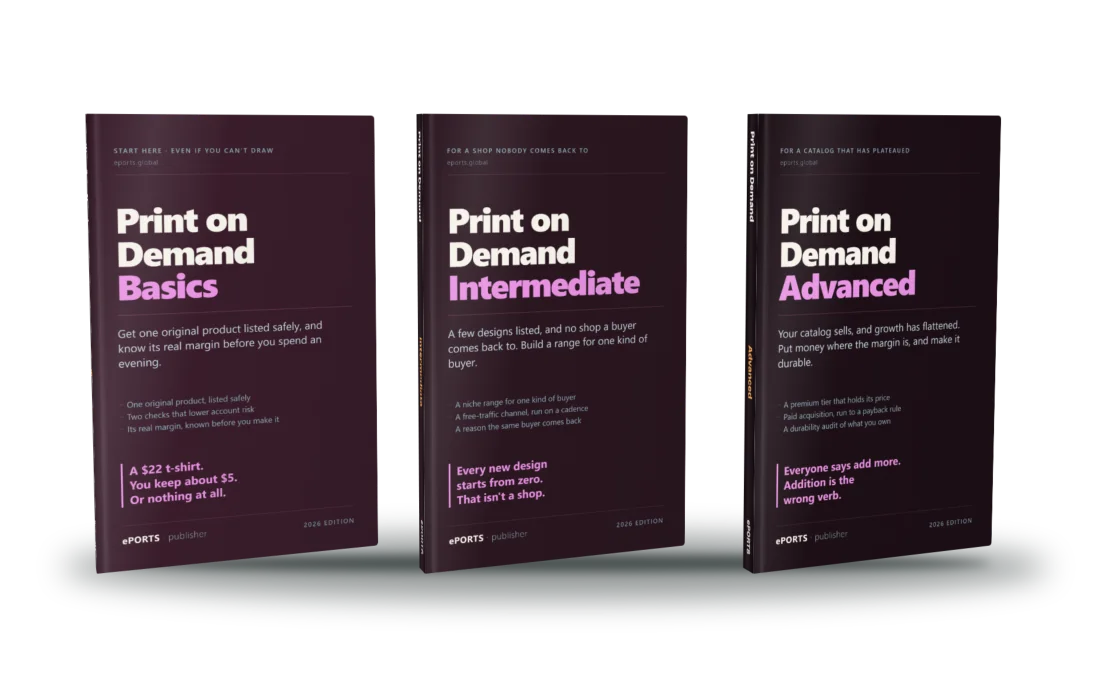 The three Print on Demand books: Basics, Intermediate and Advanced